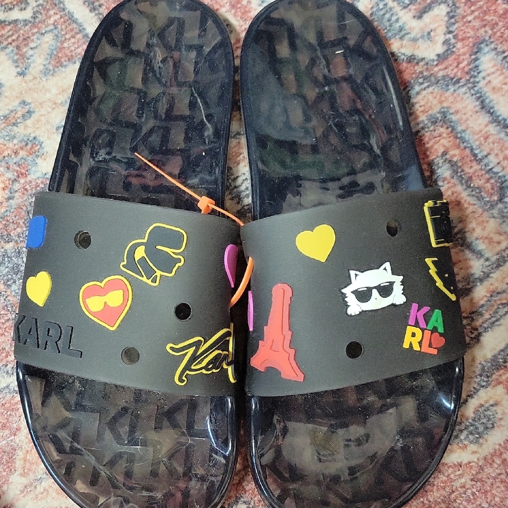 Karl Lagerfeld  Black Slide Sandals. NWOB